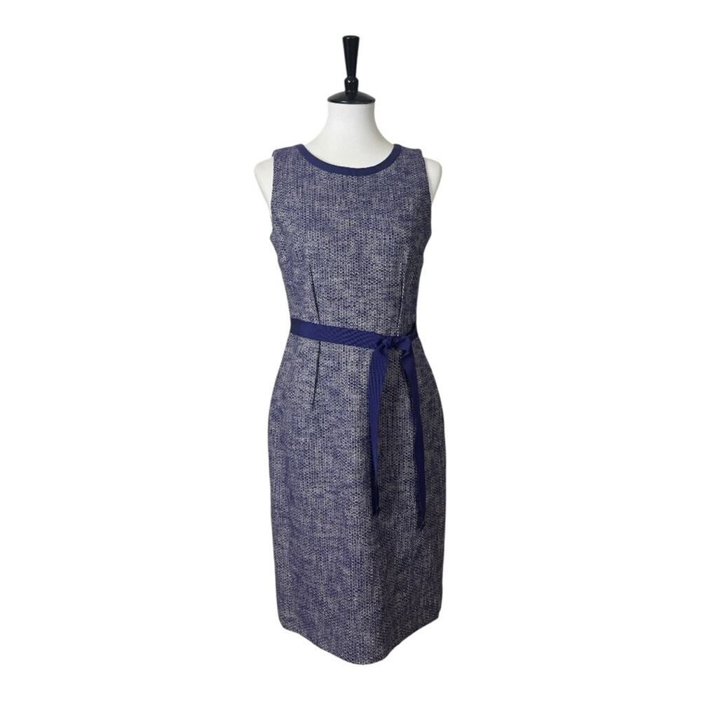 Paule Ka Sheath Dress Tweed Sleeveless Round Neck Purple Cream Women’s Size 8